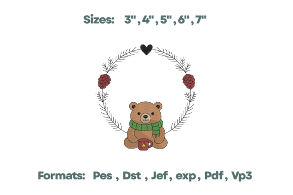 Bear Winter Scarf Wreath Embroidery Design Review