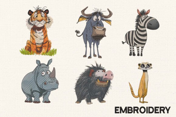 Funny Wild Animal Embroidery Designs for Small Business Merch